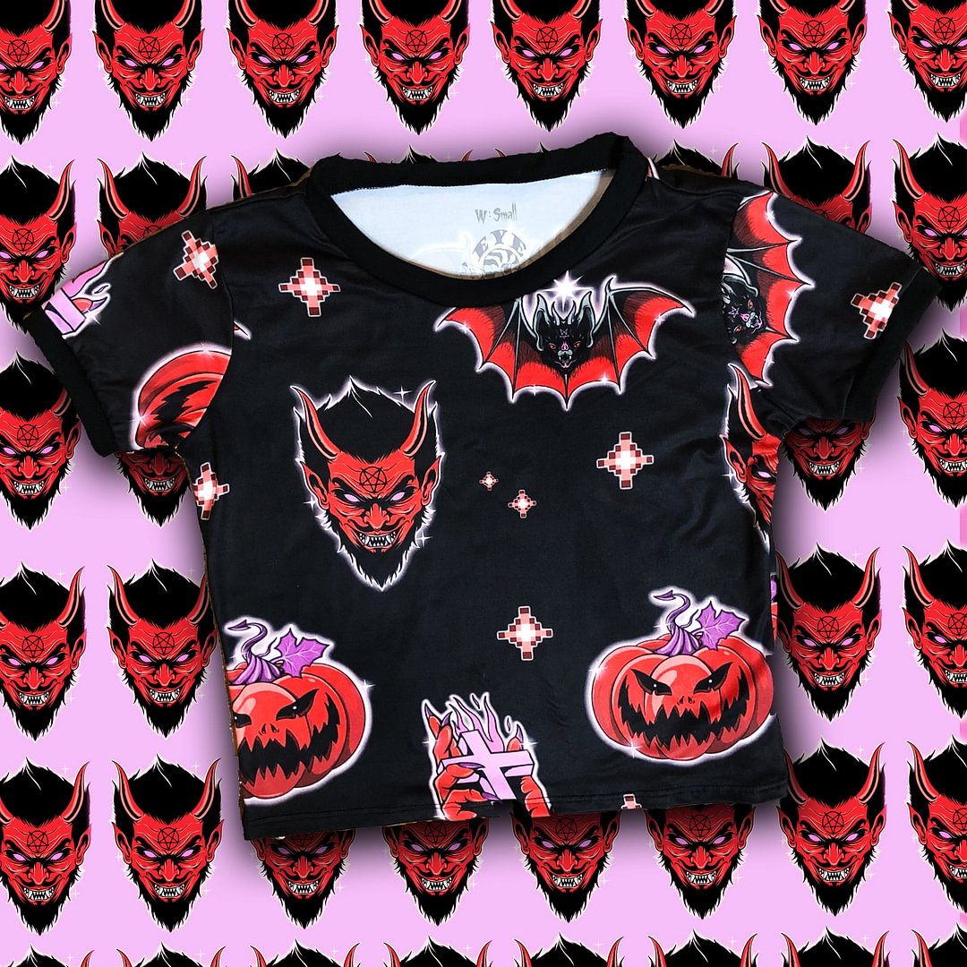 Devil Print Ringer Tee (Black)