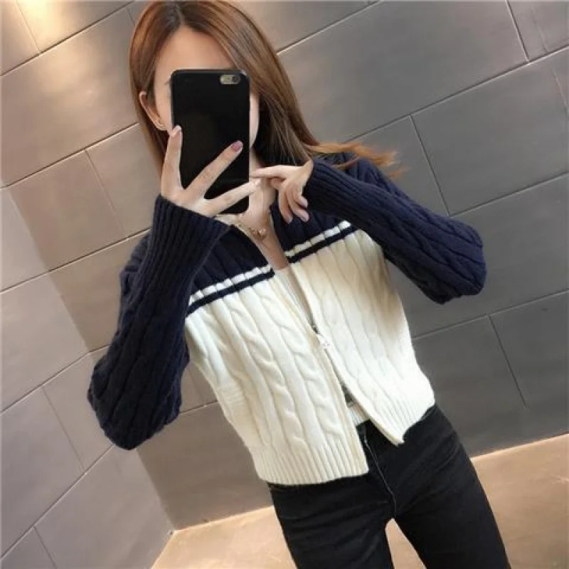 Toloer Toloer Short Sweater Cardigan Female 2024 Spring And Autumn New Temperament Lapel Twist Knitting Small Coat Tide-Outfit Ideas