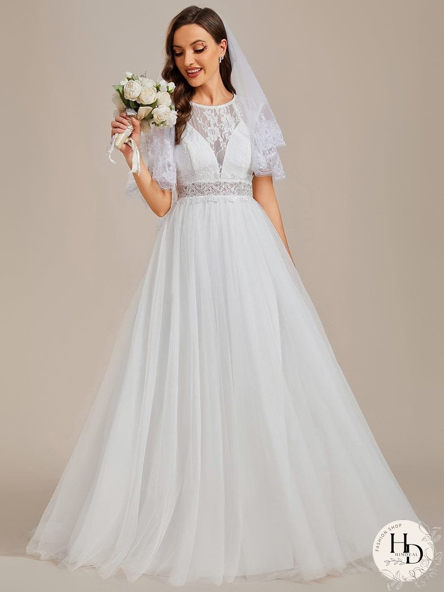 Chic Lace Round Neck Bridal Gowns