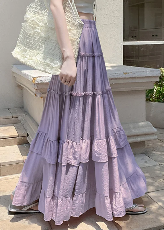 Purple Elastic Waist Draping Solid A Line Skirts Summer