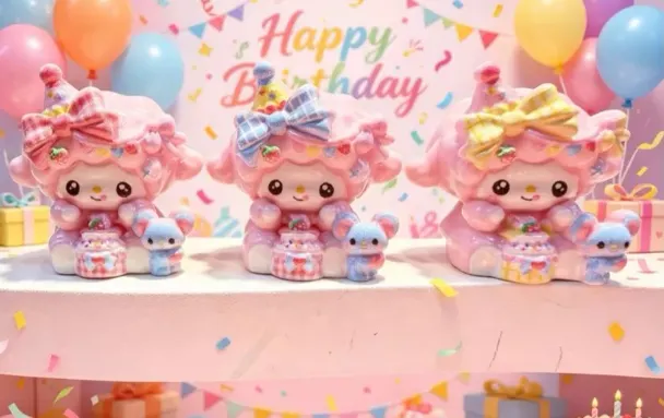 Birthday cake pink lamb resin charm set