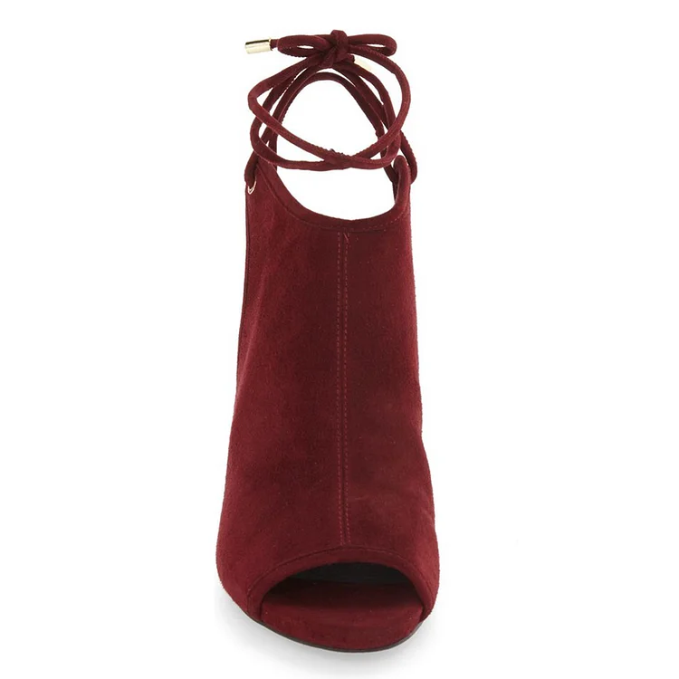 Burgundy peep sale toe booties