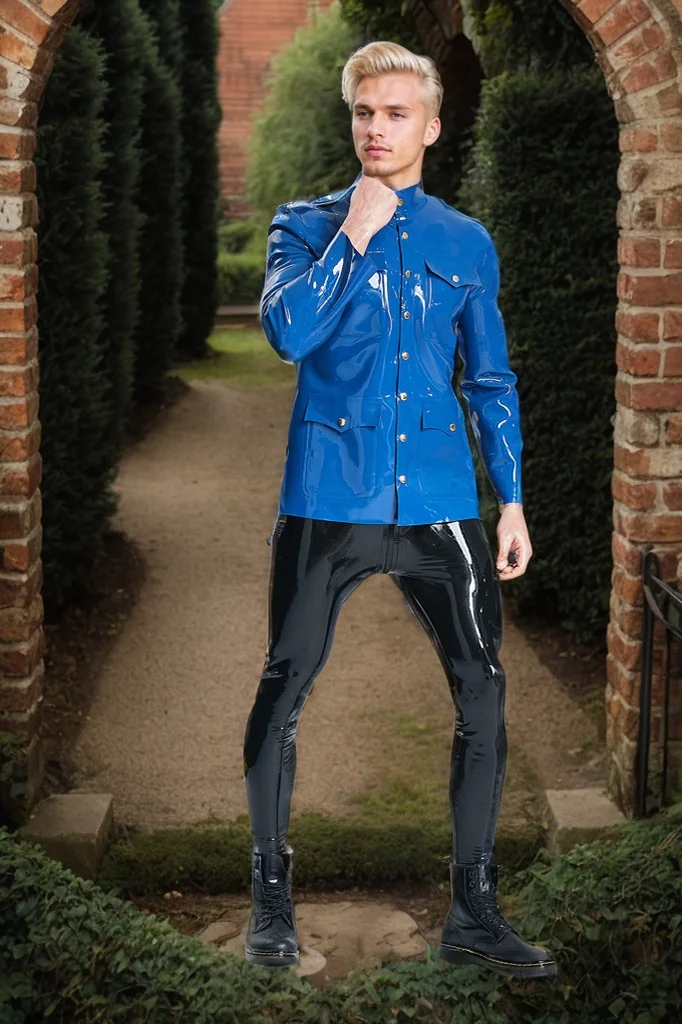 Men Latex Jackets Male Officer Jacket Navy  Style Creative Jacket