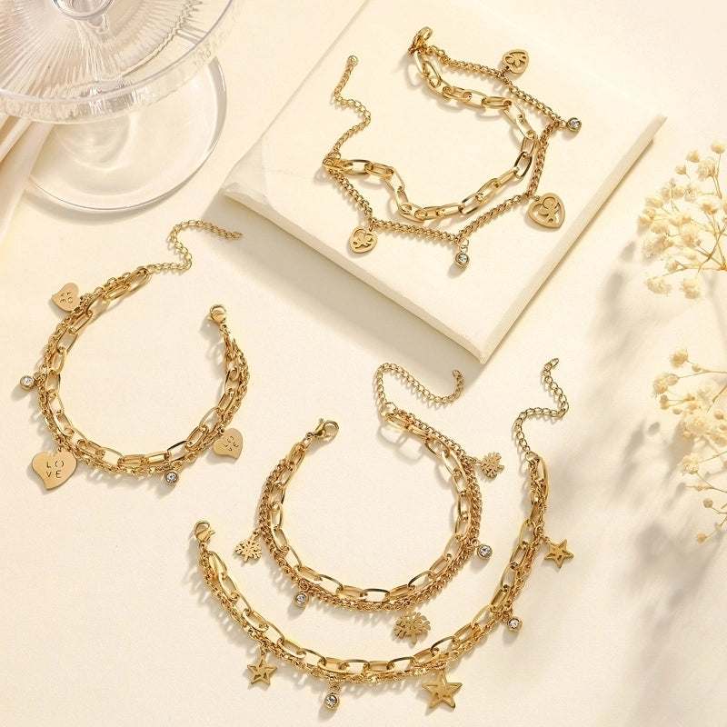 Pastoral Minimalist Star Heart Shape 304 Stainless Steel Bracelets In Bulk