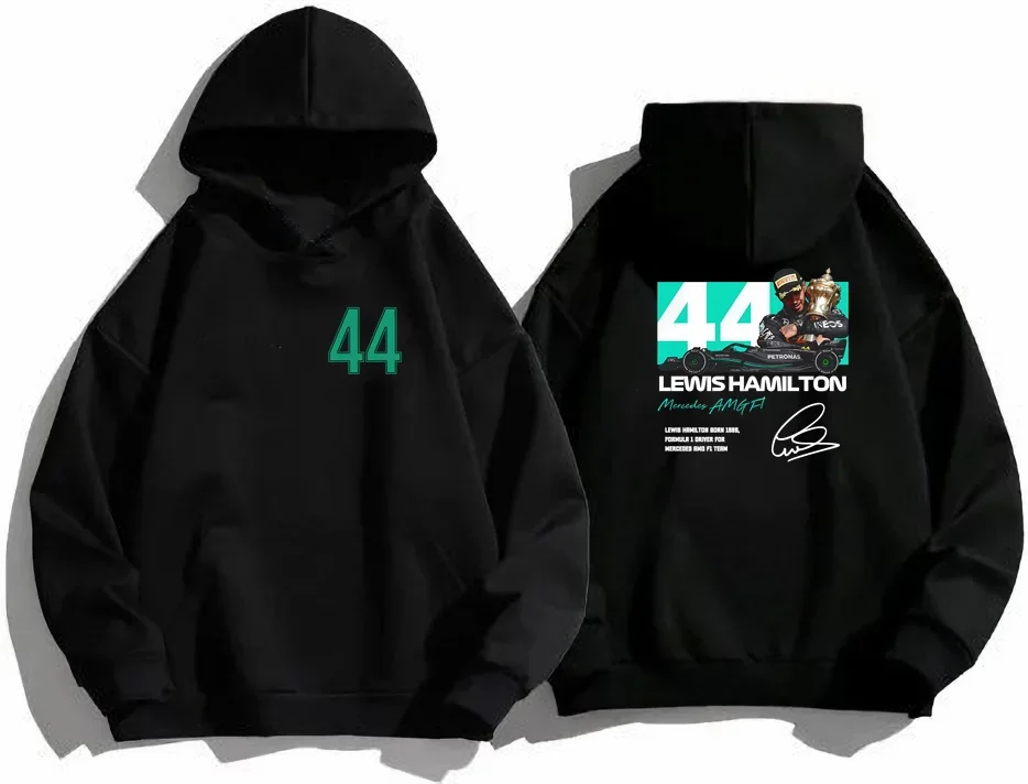 Cotton Tshirt F1 44 Lettering Men's Racing Hoodie Lewis Hamilton#44 Formula 1 T-Shirt 44 Print F Racing 1 Fan Women's Comfort Casual Hoodie t -shirt Tee