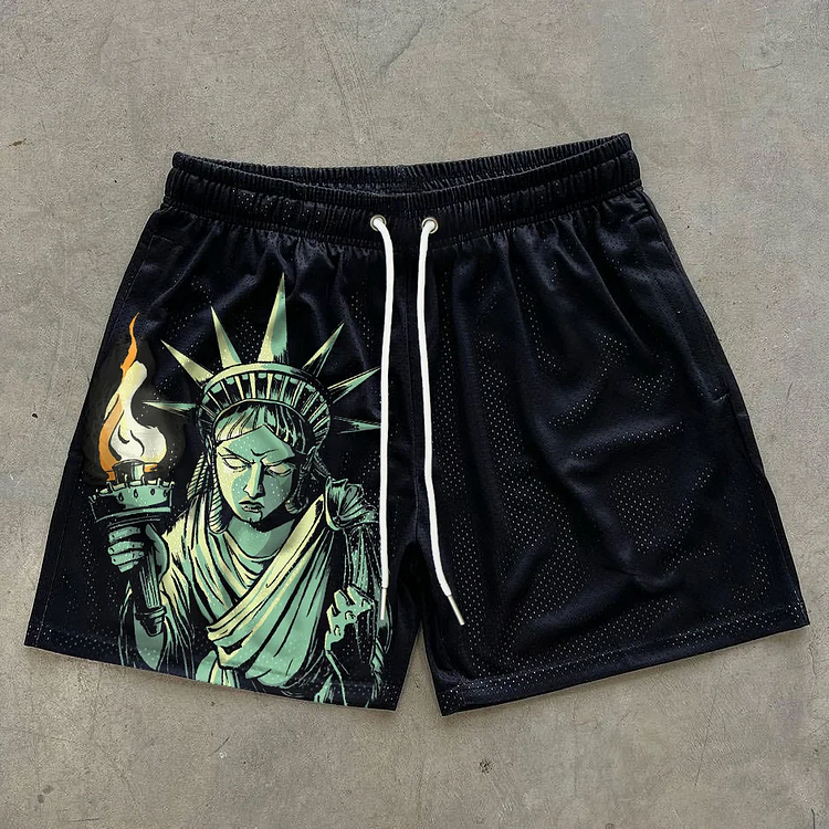 Sopula Statue of Liberty Printed Mesh Shorts