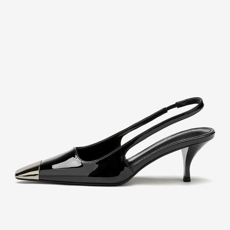 Breakj style Patent Leather Women Pumps Fashion Metal square toe High Heels Office Lady Shoes Spring Summer Slingback Female shoes
