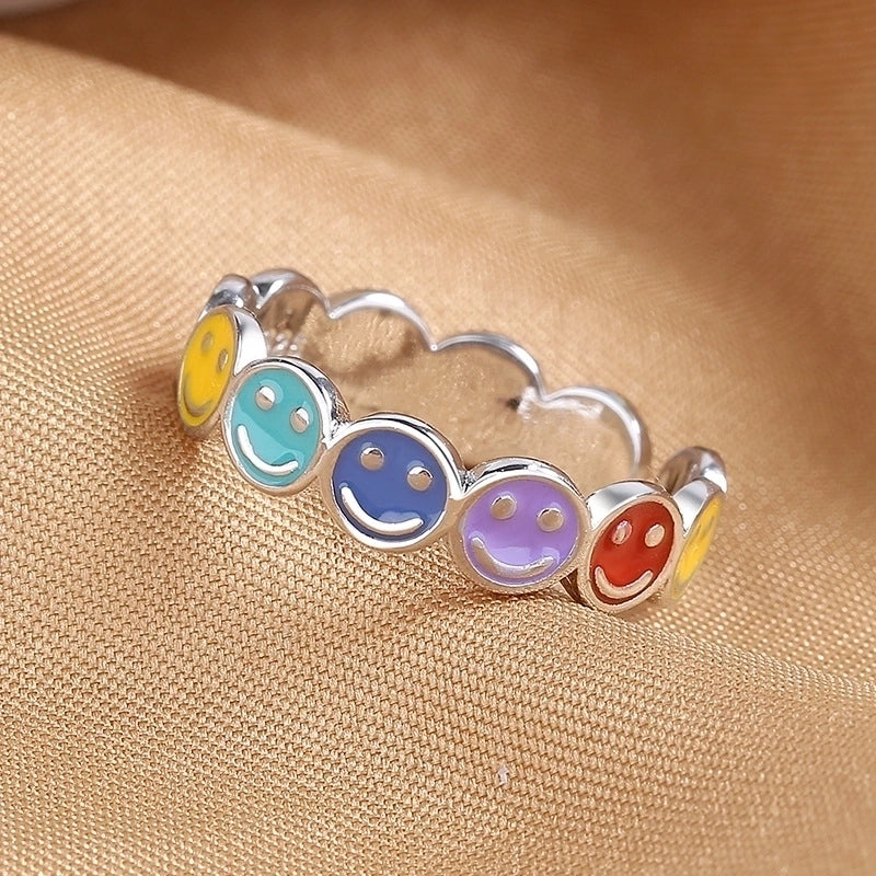 Cute Smile Face Copper Epoxy Open Ring