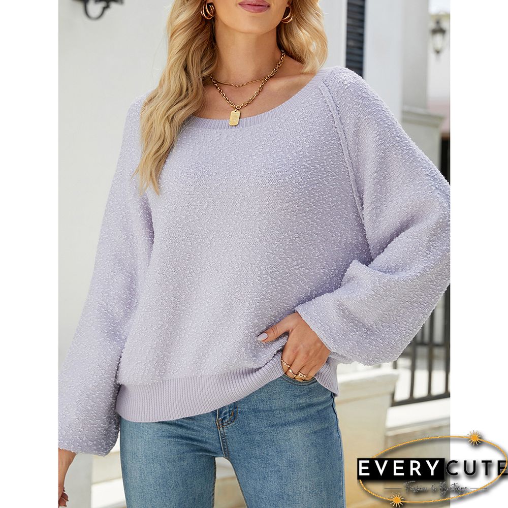 Purple Solid Color Crew Neck Knit Sweater