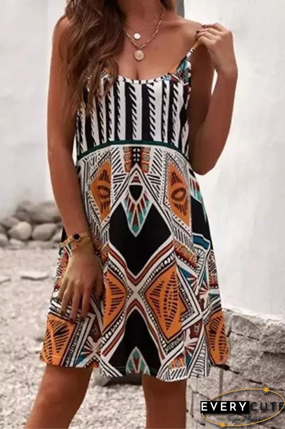 Bohemian Geometric Print Beach Dress