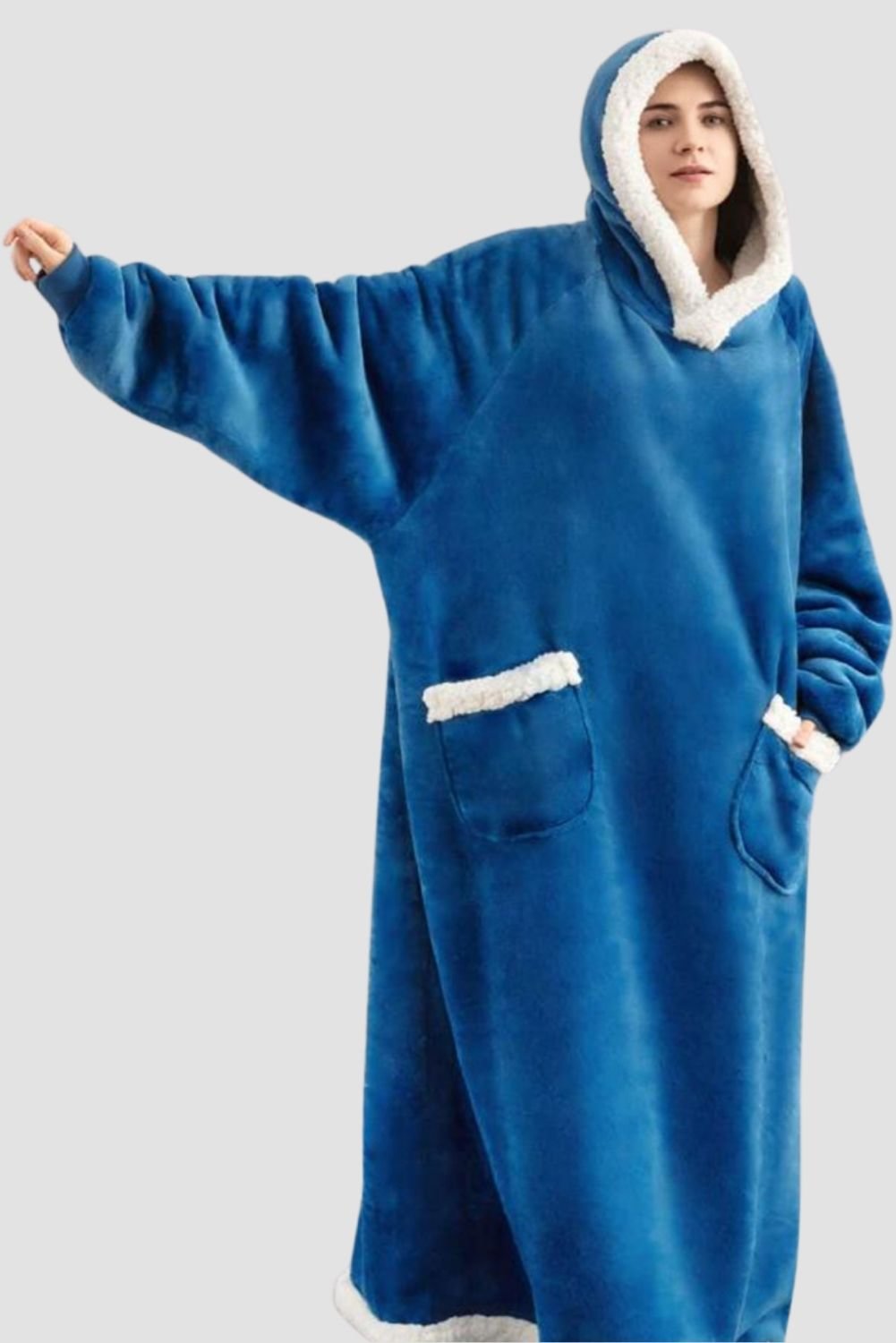 Dark Blue Oversized Plush Long Blanket Hoodie