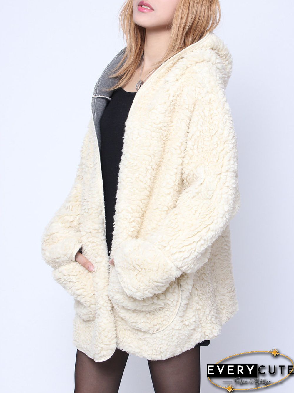 Plus Size Winter Thicken Outerwear Wool Hooded Coat