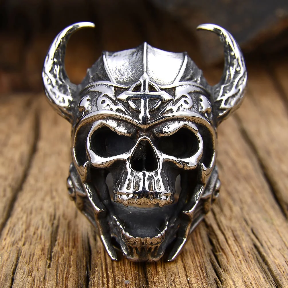 Titanium steel ring skull bull head men's ring