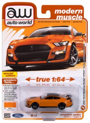 Dronehint Auto World Twister Orange 2021 Ford Mustang Shelby GT500 CF Track Pack 1:64 Car Toy