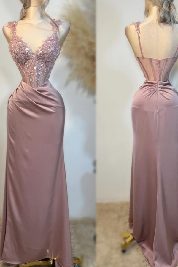 Charming Embroidered Shoulder Straps Split Evening Dress | ZT0377