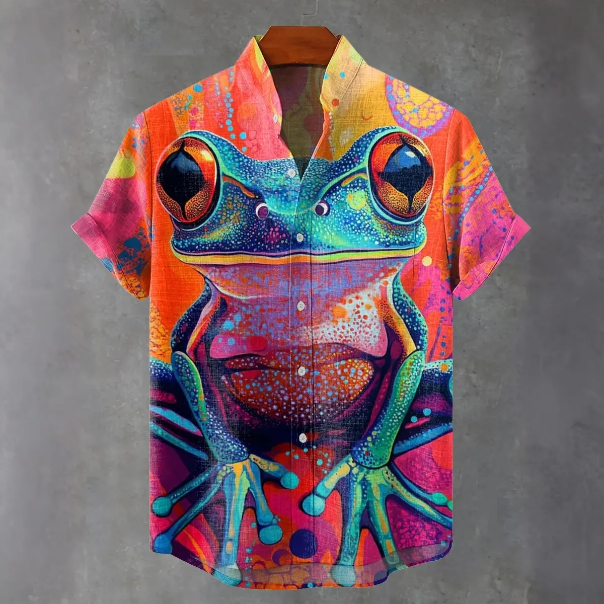 Men's Colorful Gradient Frogs Vintage Print Casual Shirt  artssus