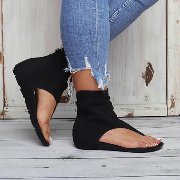 Susiecloths Hollow out Back Zipper Flat Booties