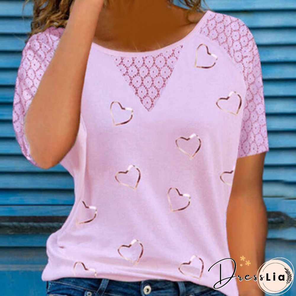 New Design Tshirt Good Quality Fashion Women's Lace Hollow Stitching Short-Sleeve Round Neck T-Shirt