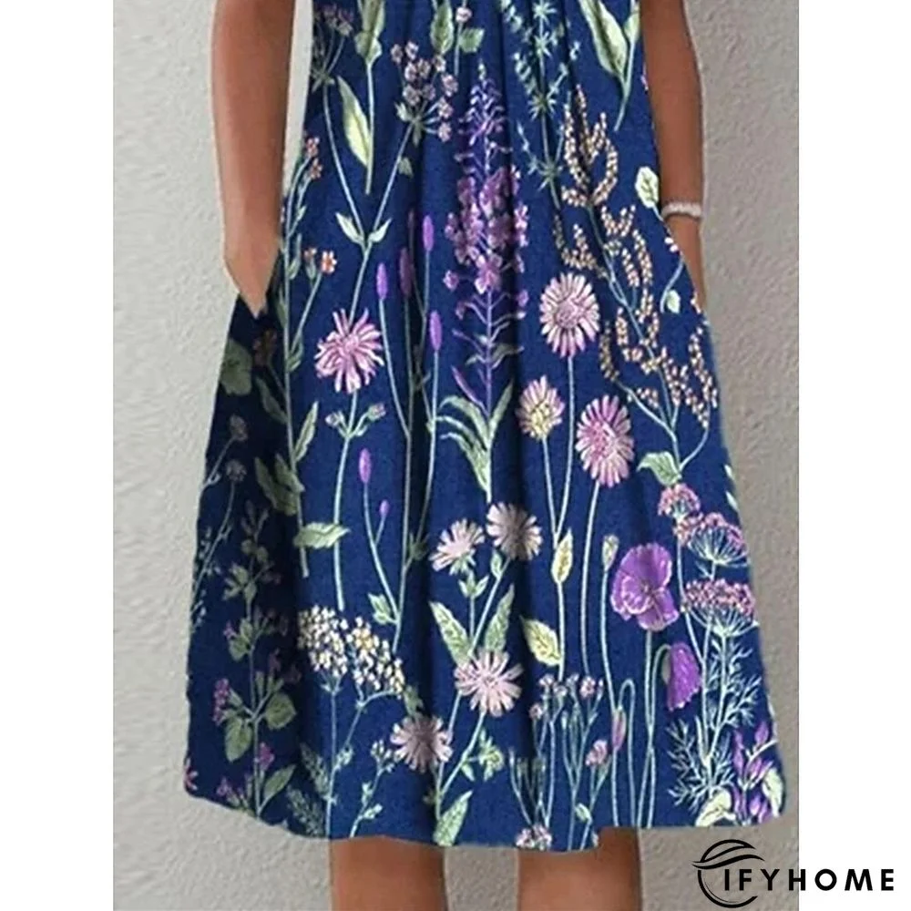Women's Casual Dress Floral Dress Print Dress Floral Pocket Print Crew Neck Midi Dress Active Fashion Outdoor Home Short Sleeve Loose Fit Blue Dark Blue Spring Summer S M L XL XXL | IFYHOME