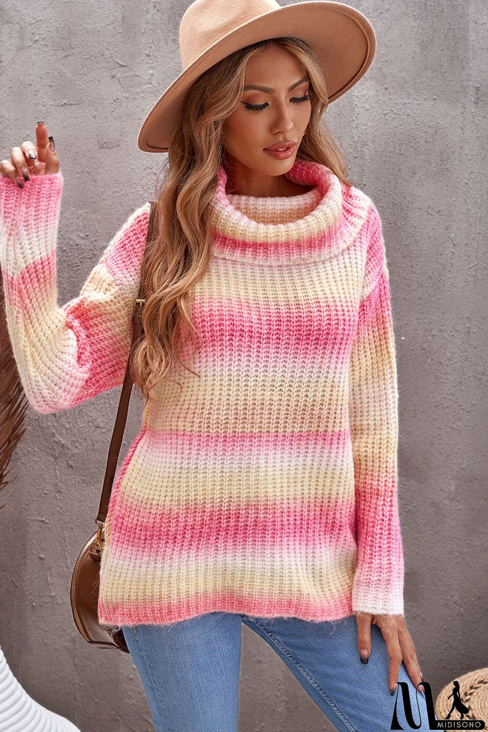 MidiSono - Cowl Neck Ombre Knit Sweater