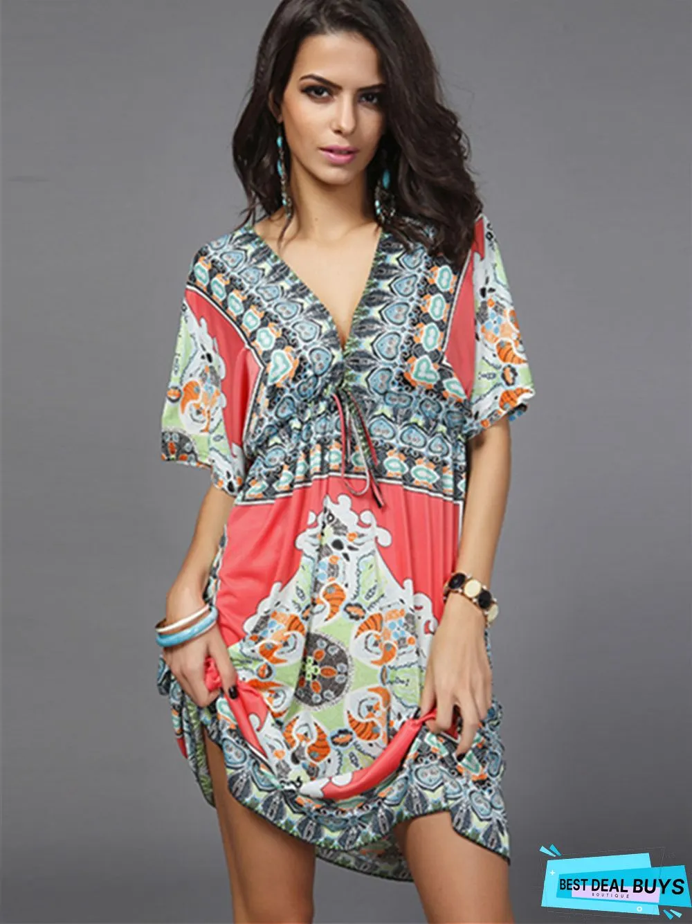 Spring and Summer V-Neck Milk Silk Large Beach Skirt