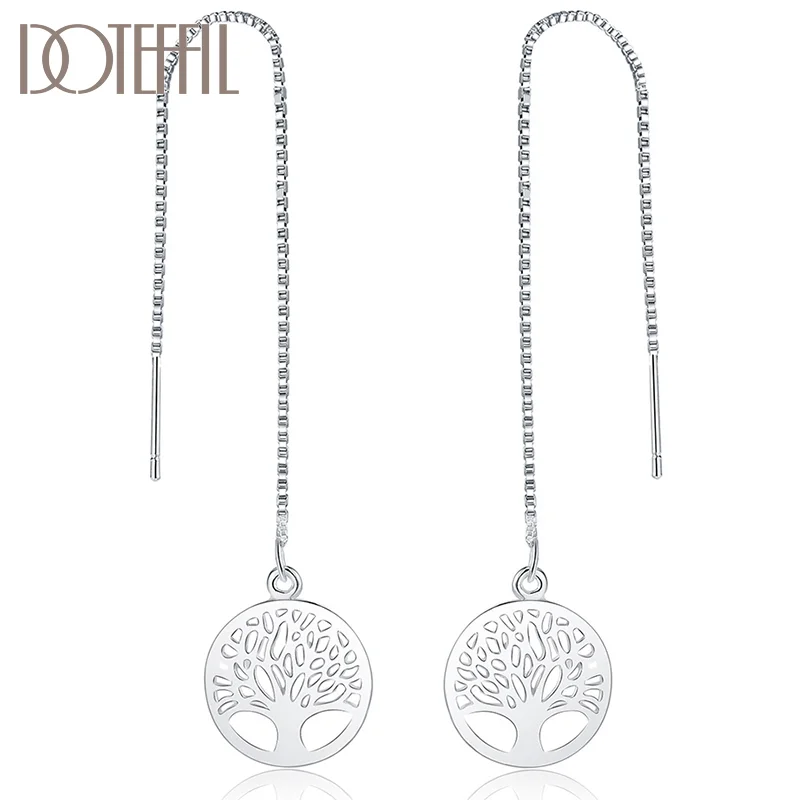 DOTEFFIL 925 Sterling Silver Circle Round Tree Drop Earring For Women Jewelry