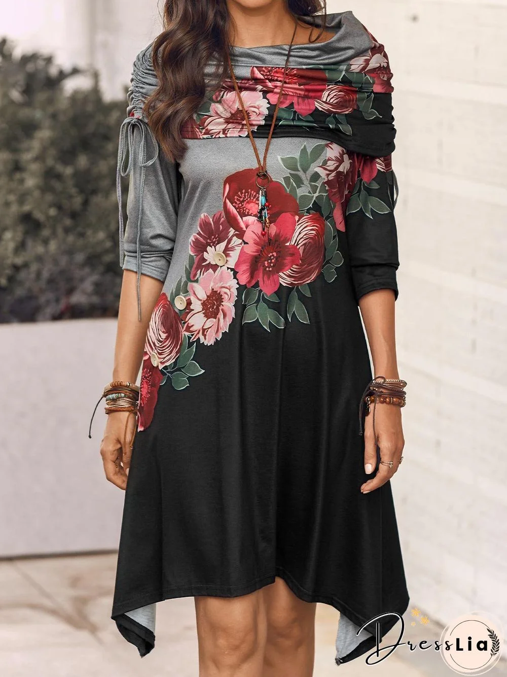 Printed Vintage Long Sleeve Knitting Dress