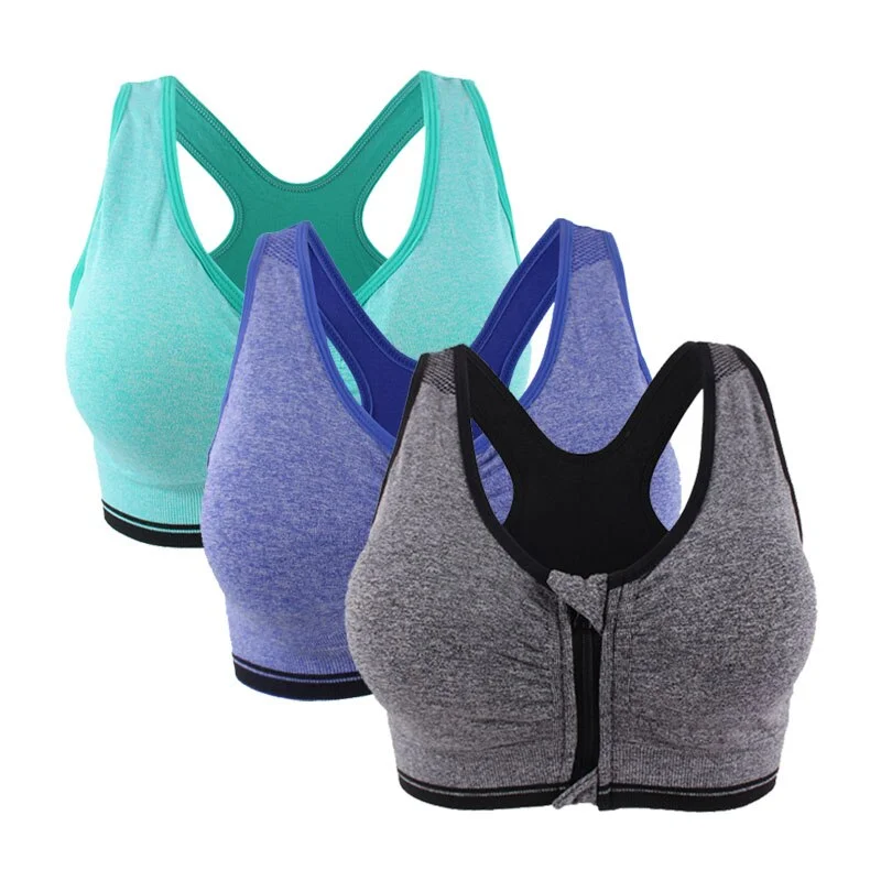 Plus Size M-3XL Zipper Push Up Sports Bra For Women Shockproof Padded Fitness Yoga Bras Athletic Gym Running Sports Tops Vest