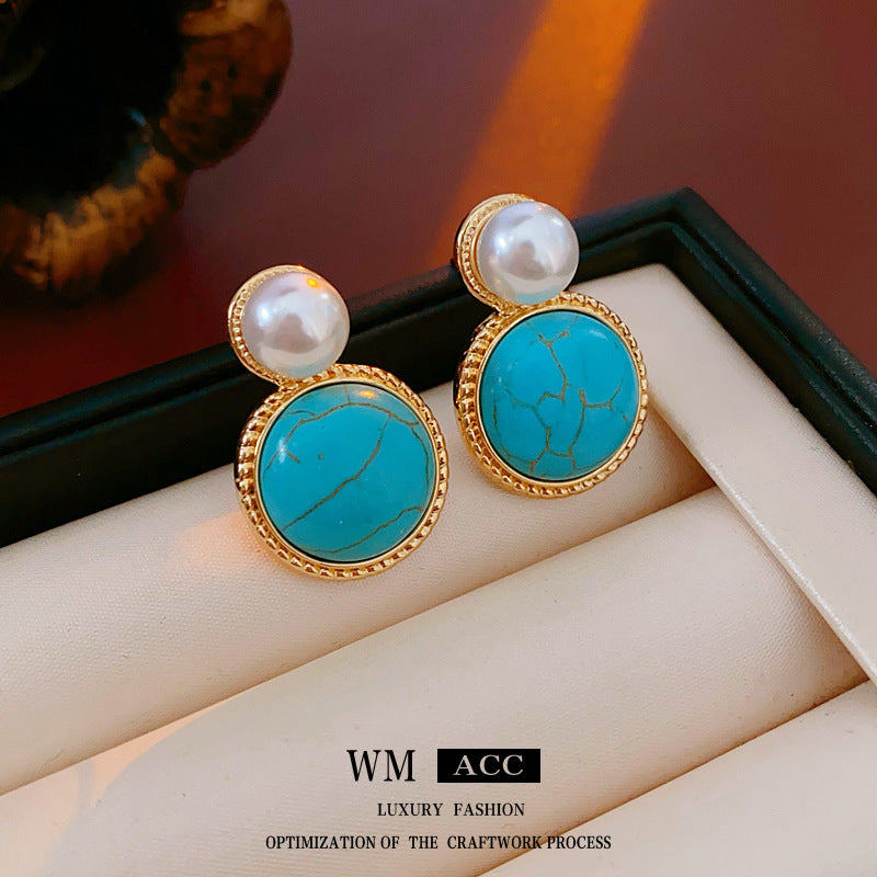 Medieval Round Geometric Artificial Pearl Electroplating Earrings