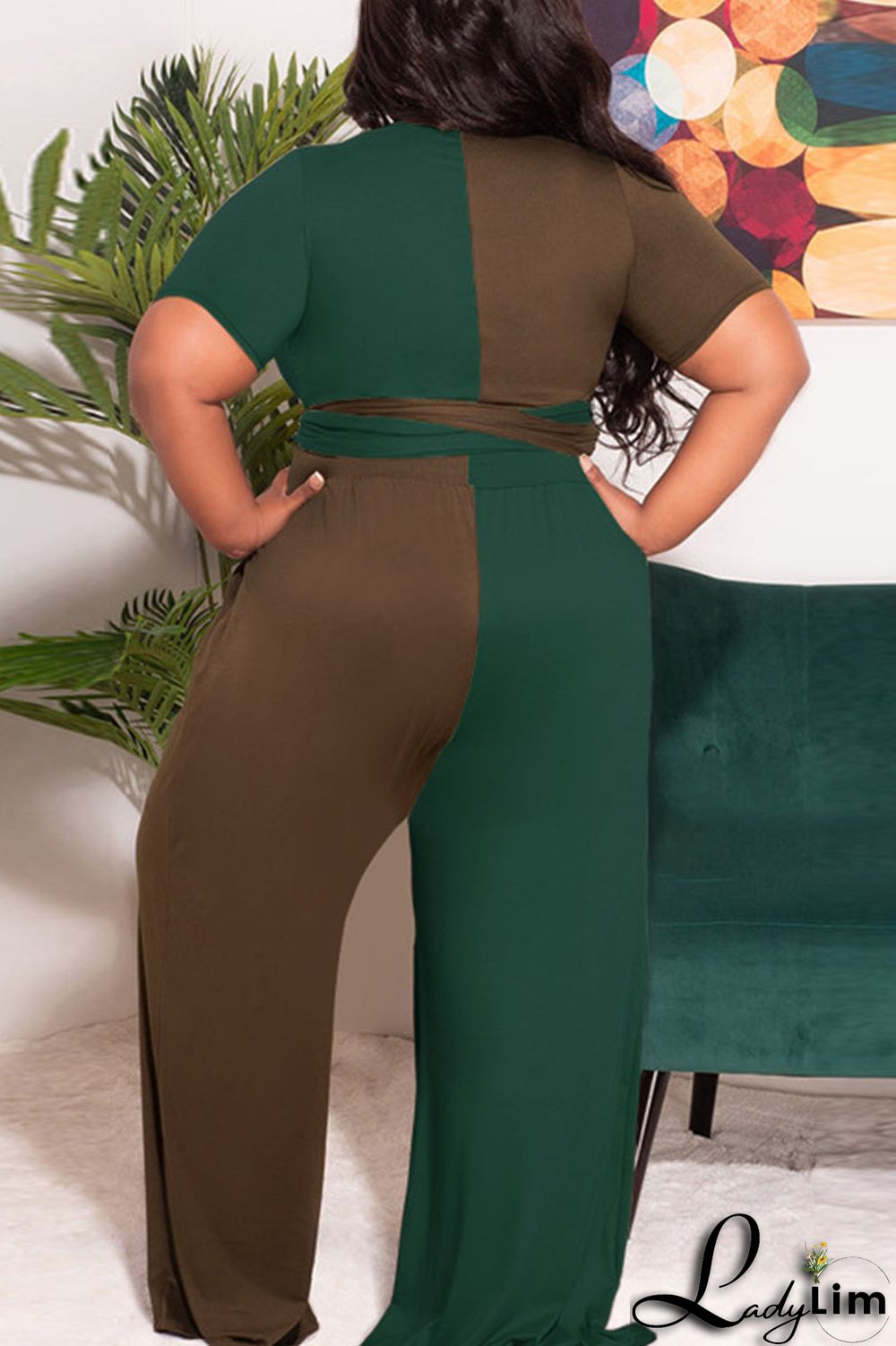 Black Casual Solid Bandage Split Joint O Neck Plus Size Two Pieces