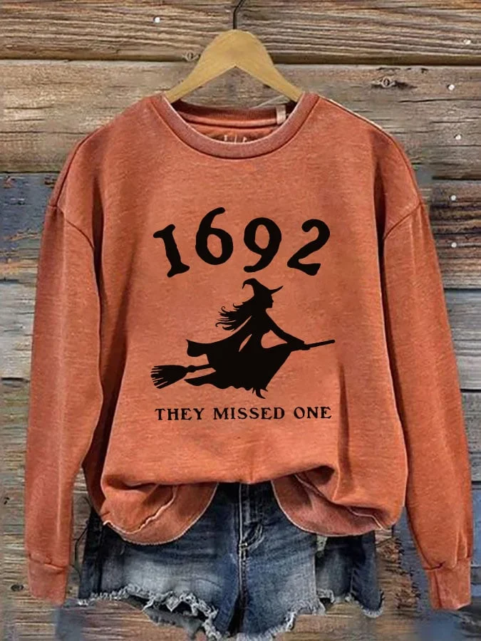Women's 1692 Witch They Missed One Printed Round Neck Long Sleeve Sweatshirt socialshop
