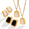 Black White Opal Pendant Golden Earrings Necklace