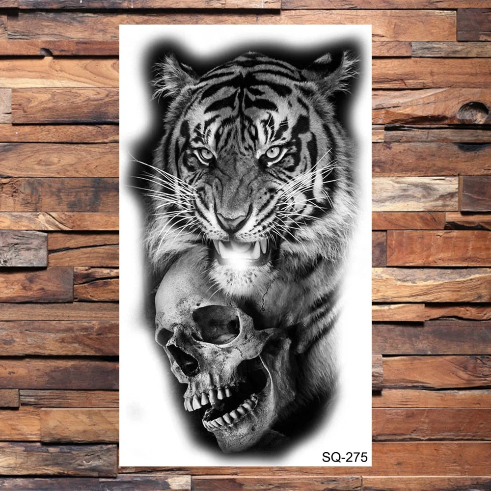 Skull Temporary Tattoos For Adults Men Realistic Tiger Lion Forest Praying Tatoos Vampire Snake Fake Tattoo Sticker Body Leg
