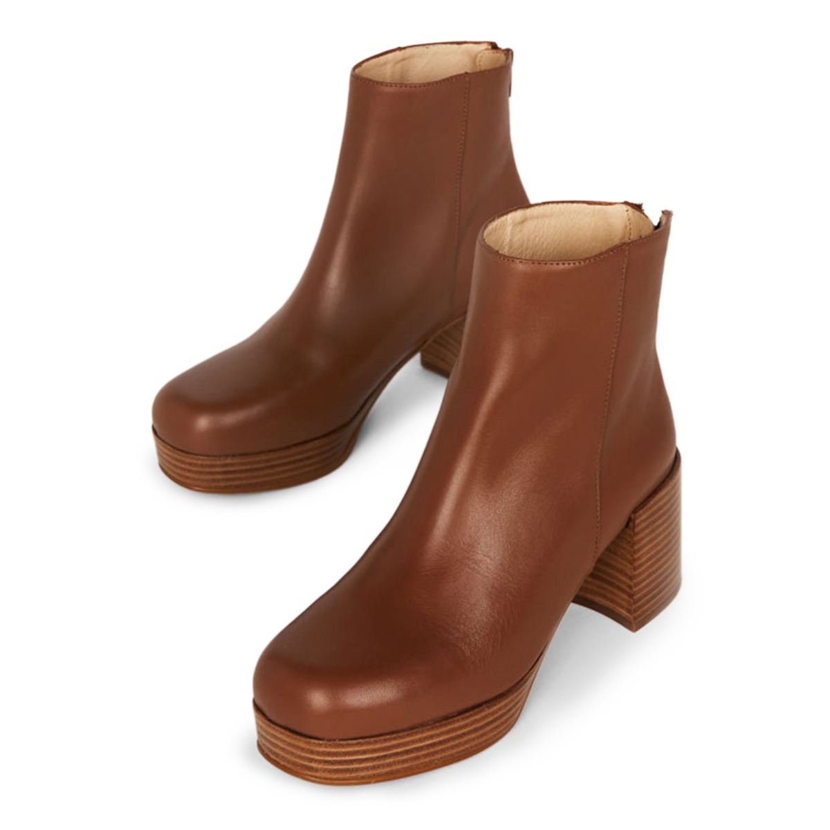 Round Toe Back Zipper Platform Short Boots for Women in Brown Nicepairs