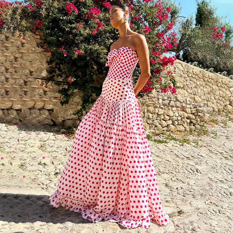 Bowknot Polka Dot Print One Piece Swimsuit and Skirt