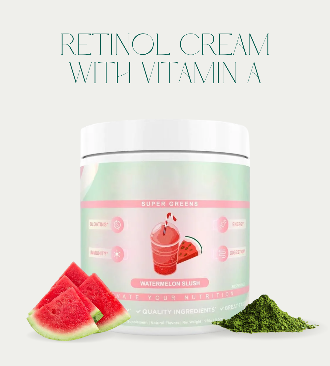 Super Greens Powder - Digestive Health for Women, Bloating Relief, Gut Health, Skin Care, with Spirulina (Watermelon Smoothie) 