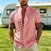 Linen Men's Short Sleeve Button-Up Shirt with Open Front Design for Summer Beach Wear by Inlyline