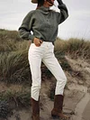 Solid Color High-Neck Buttoned Loose Simple Sweater