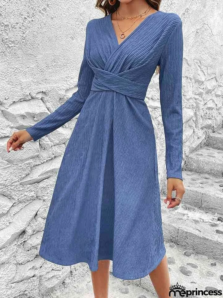 Crisscross Surplice Neck Long Sleeve Dress