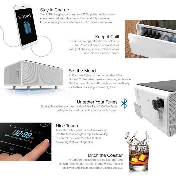Ultimate Coffee Table With Built-In Fridge and Speaker System - Smart Coffee Table Gadget Ultimate Coffee Table With Built-In Fridge and Speaker System - Smart Coffee Table Gadget