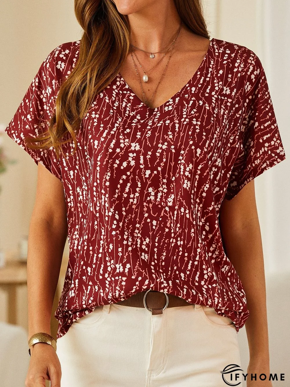 V Neck Floral Casual Loosen Top | IFYHOME
