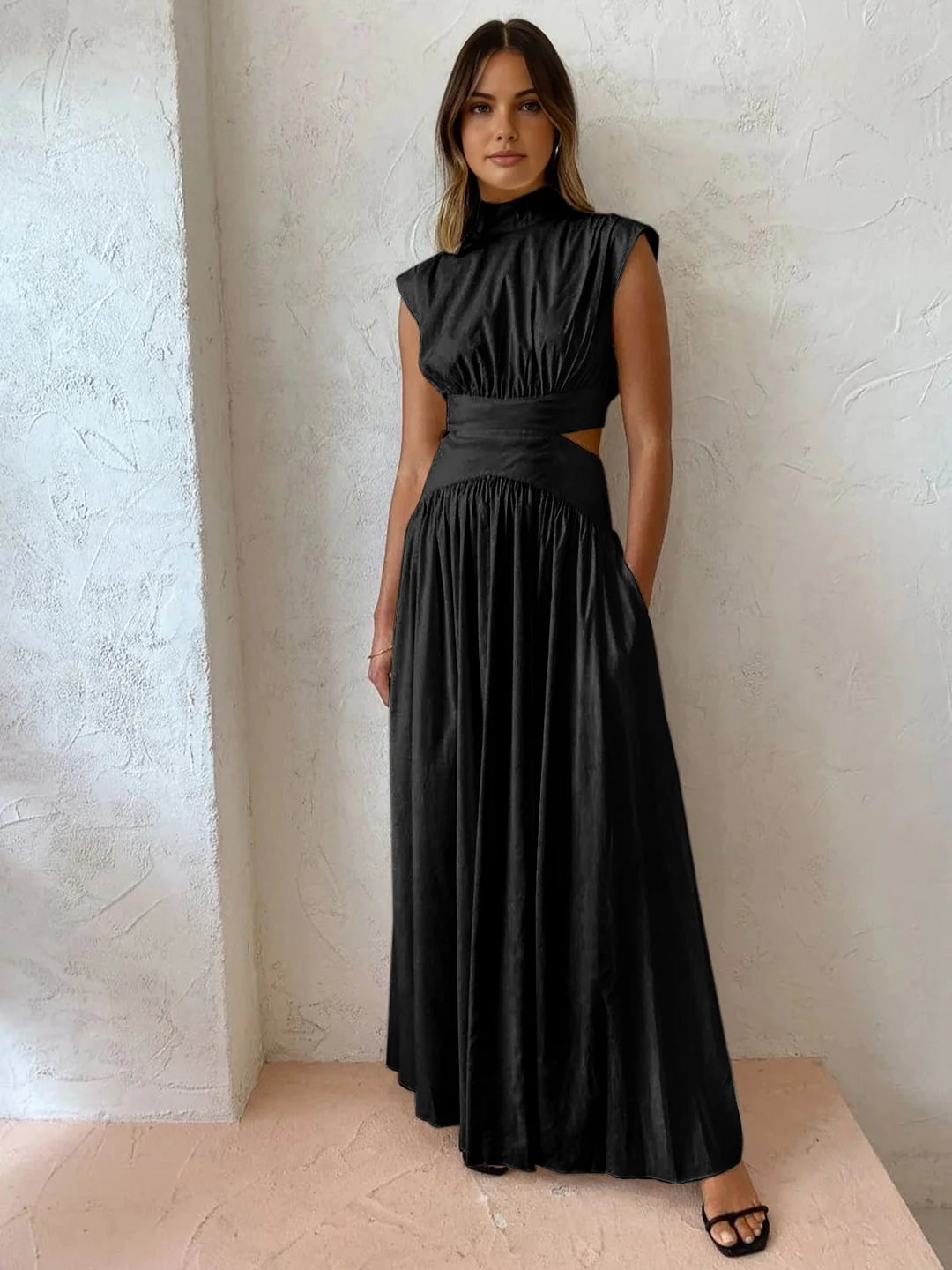 Abebey-Mock Neck Cut Out Long Dress