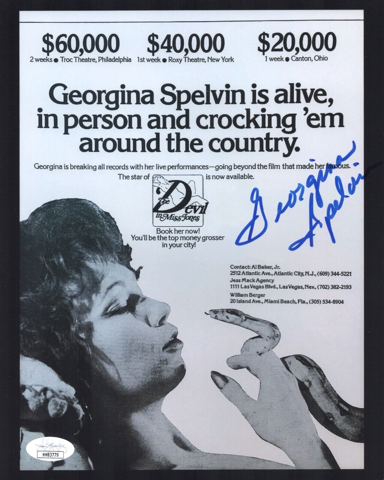 GEORGINA SPELVIN Signed DEVIL IN MISS JONES 8x10 Photo Poster painting ADULT LEGEND JSA COA Cert