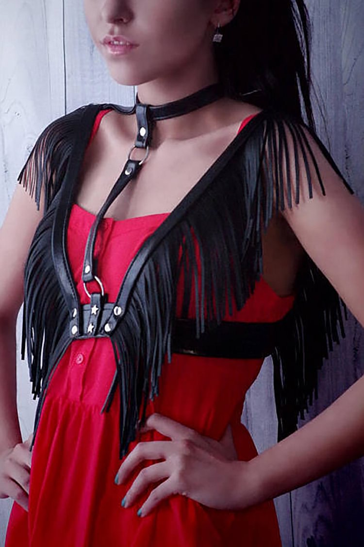 PU Leather V-type Black Inlaid Fashion Punk Rock Shrug Wrap