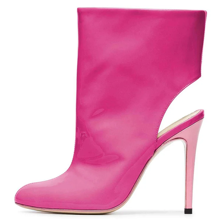 FSJ Fuchsia Patent Leather Cut Out Stiletto Heel Booties for Women |FSJ Shoes