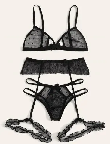 Uaang Bra Set Transparent See Through Bra and Panty Set with Garter