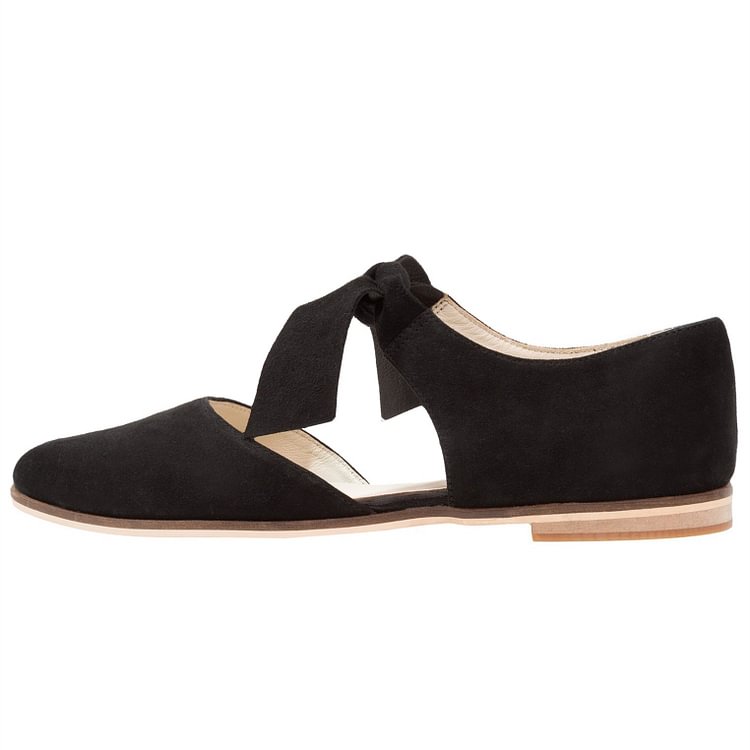 Black Suede Mary Jane Flats Round Toe Vintage Shoes |FSJ Shoes