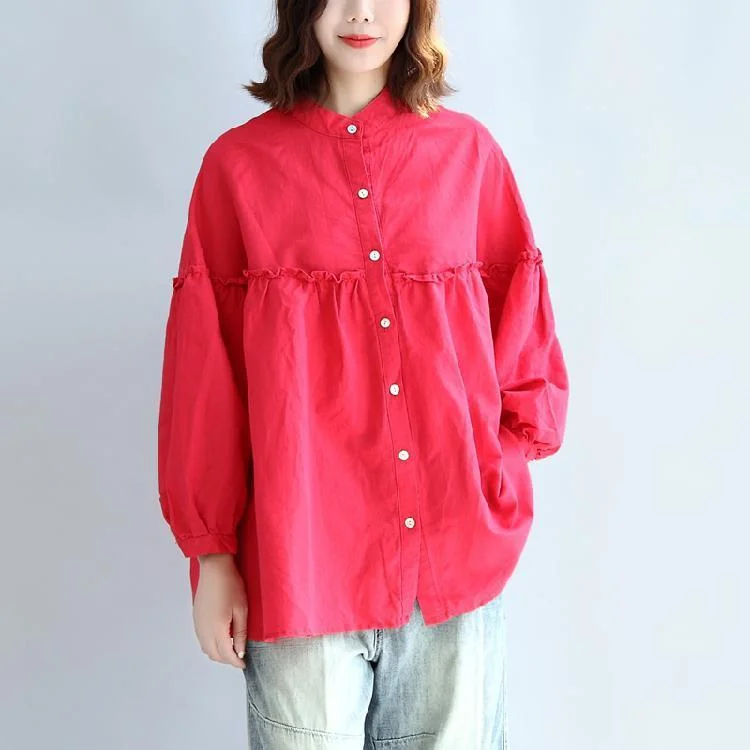 red casual cotton tops