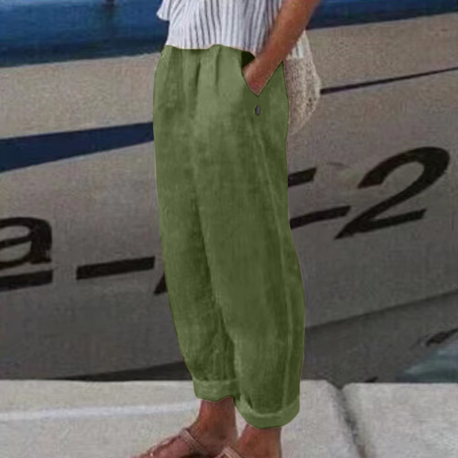 Cargo Pants Outfits – Women High Waisted Wide Leg Linen Pants Fashion Drawstring Elastic Trousers Comfy Straight Leg Long Pants With Pockets For Women | Akayes