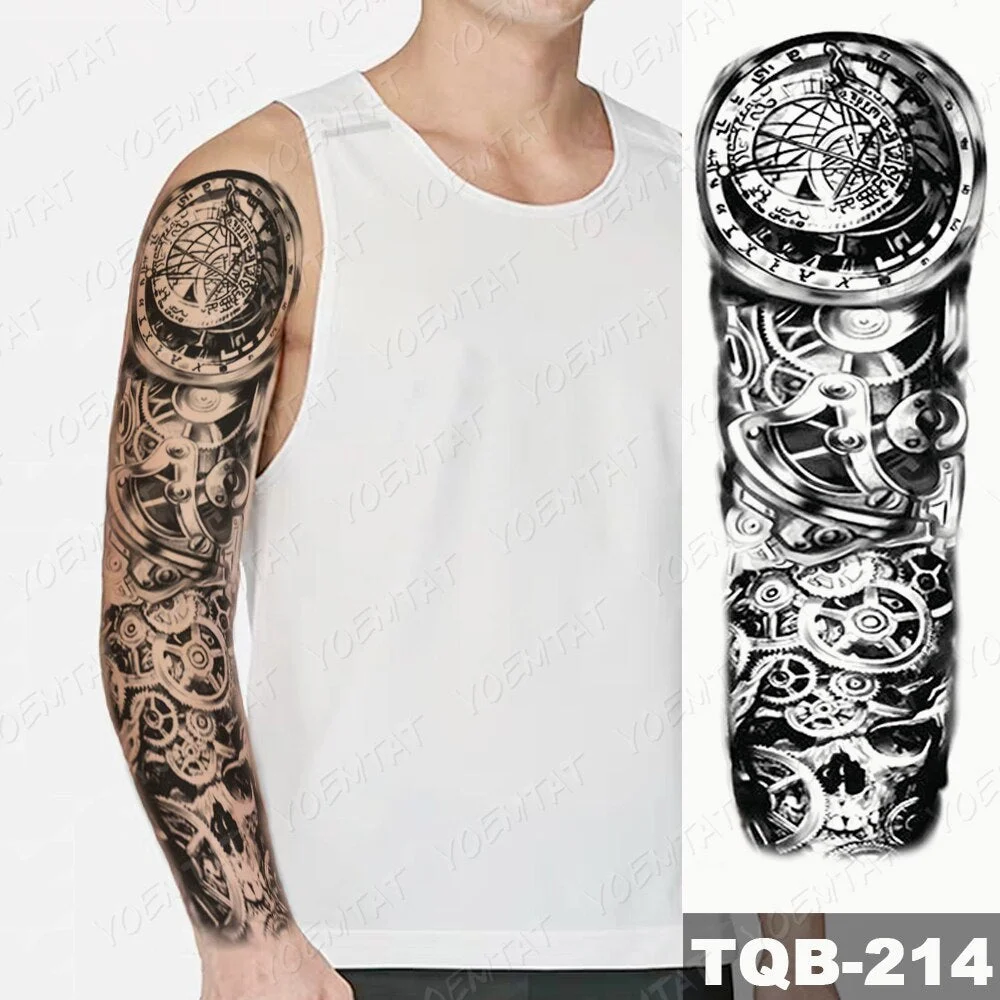 Large Arm Sleeve Tattoo Airplane soldier Pilot Waterproof Temporary Tatto Sticker Sailing Compass Body Art Full Fake Tatoo Women